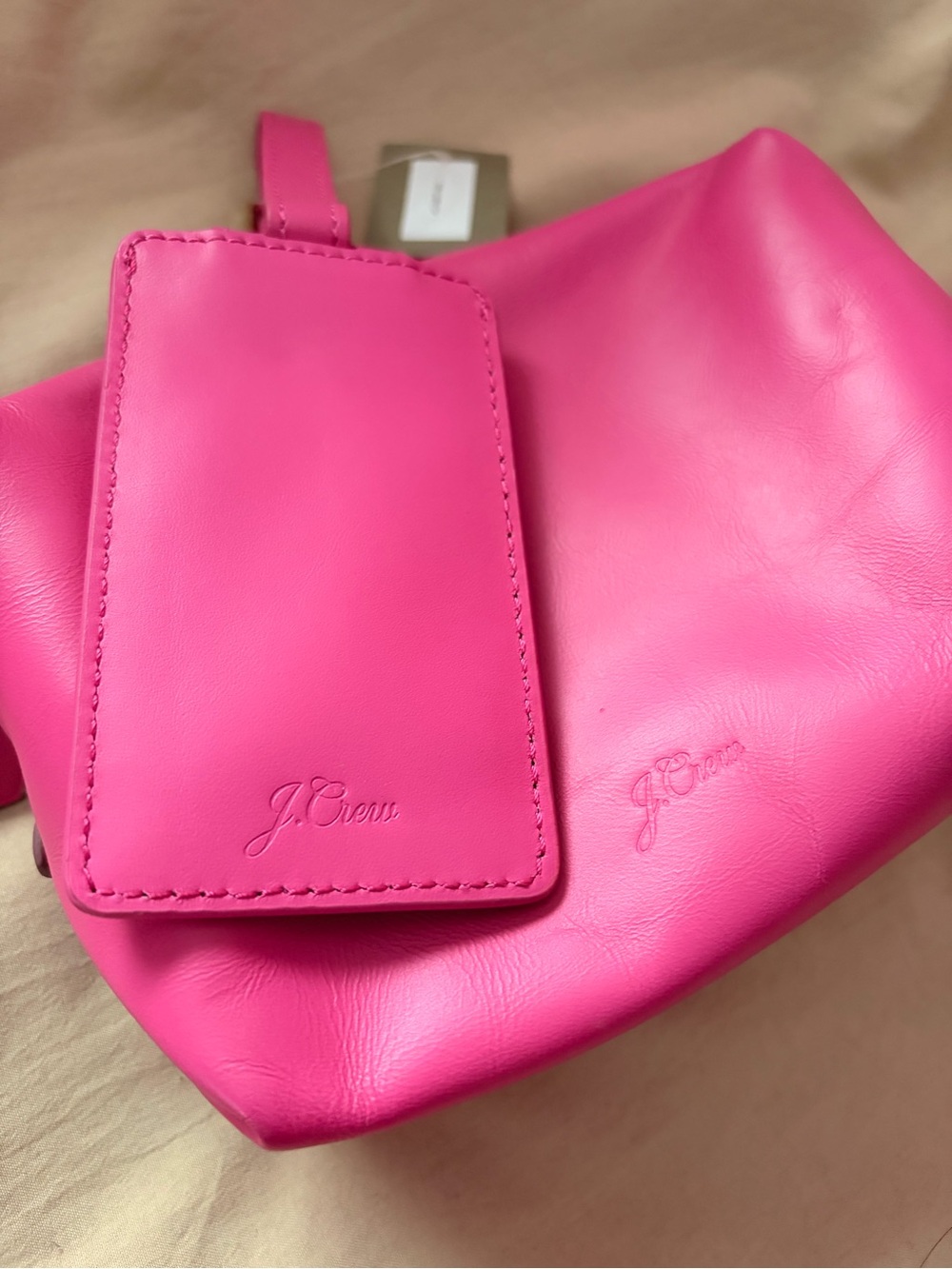 J. Crew Bright Pink Leather Travel Pouch with Luggage Tag